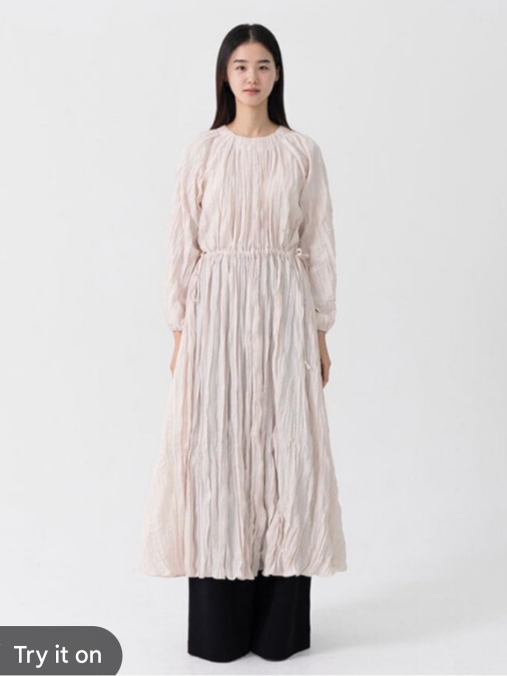 Ease Crinkle Long-Sleeve Maxi Dress - Light Blush(Premium brand in Korea)